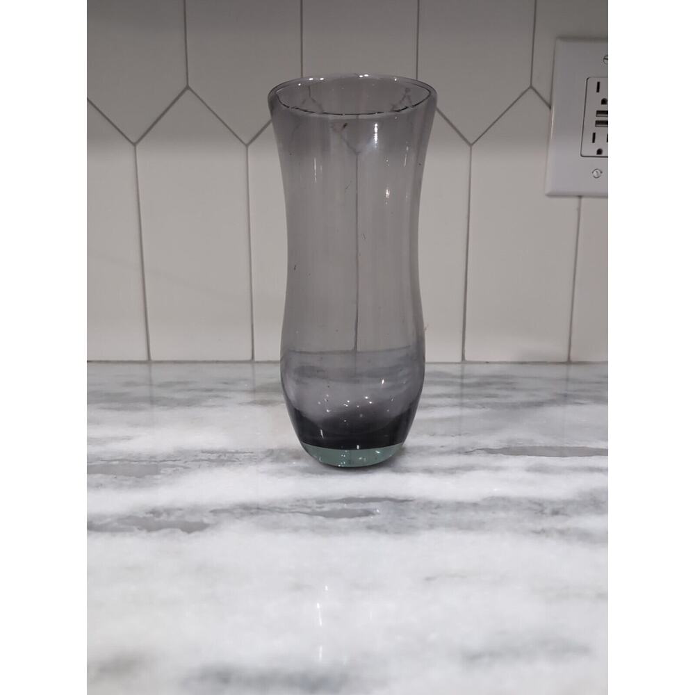 Hand Blown Purple Smoke Glass Flower Vase, Plum Floral Vase, Bulbous‎ Body Vase